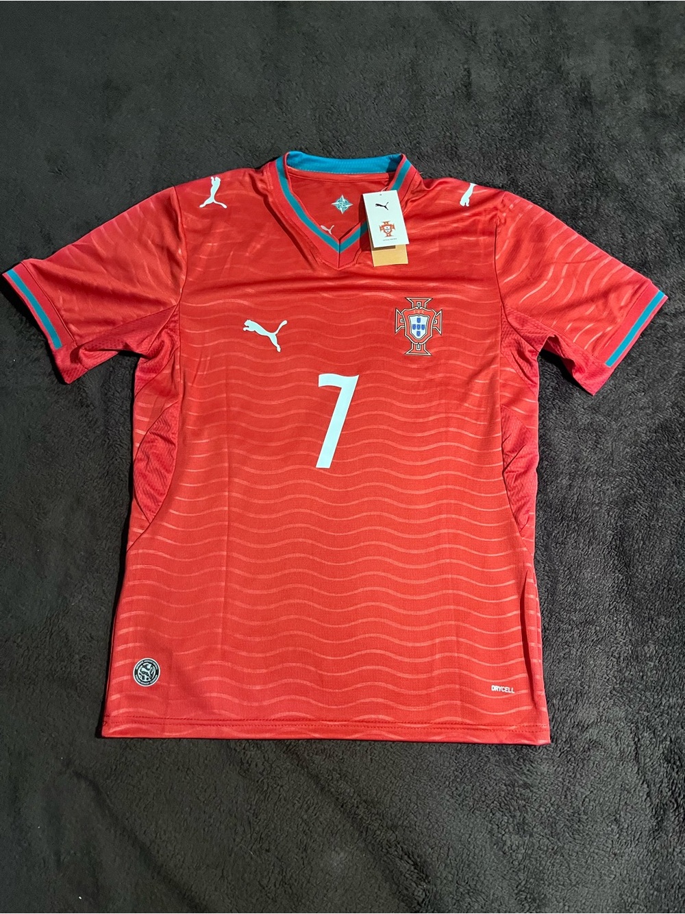 Puma Men’s Portugal Football Jersey in Red with Teal Trim - #7